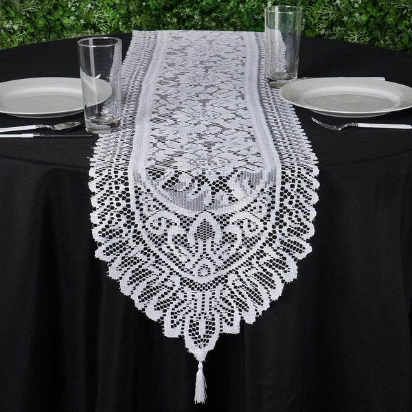 15x117 in Premium Lace Table Runner with Scalloped Edges Party Linens