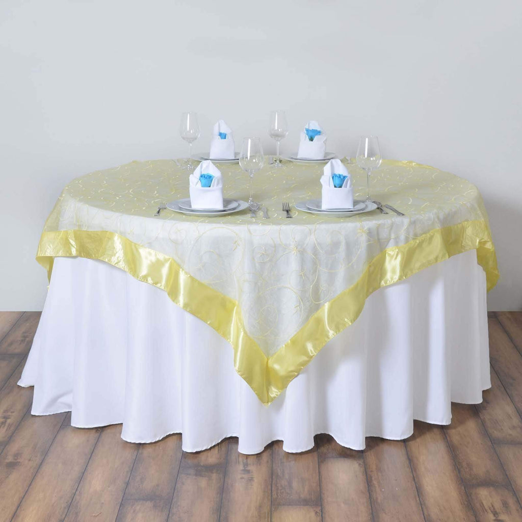 85 inch Yellow Embroidered Organza Overlay