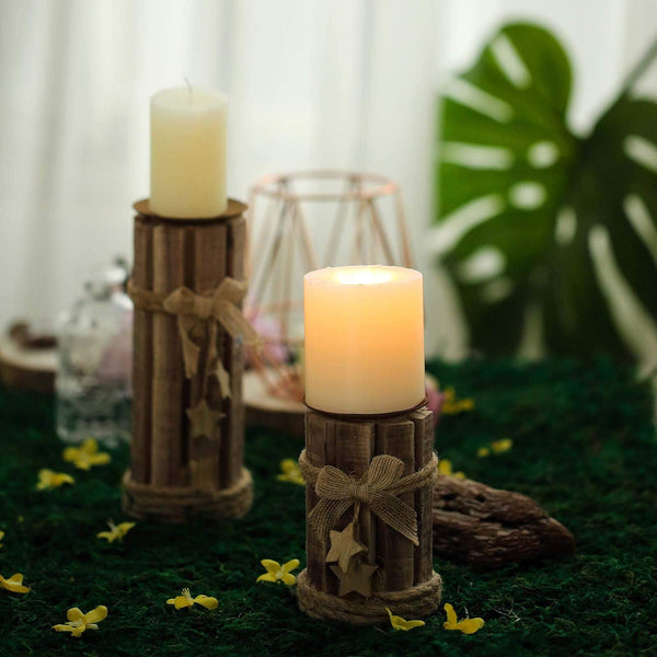 Natural 12 in tall Wood Candle Holder Lantern with Rope Handle