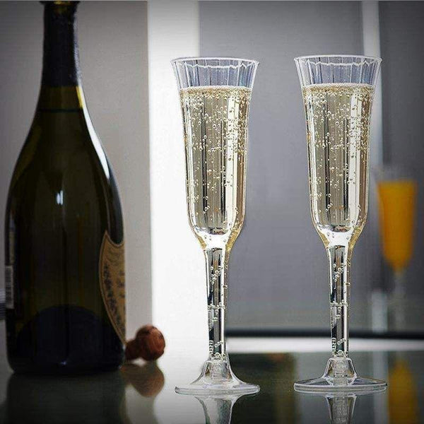 6 Clear 6 oz Cylindrical Reusable Plastic Champagne Flutes