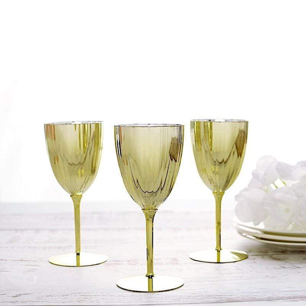 Clear Premium Plastic Wine Glasses with Gold Stems, 7oz, 20ct