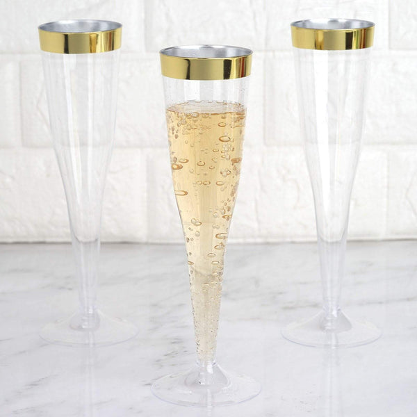 6 Clear 6 oz Cylindrical Reusable Plastic Champagne Flutes