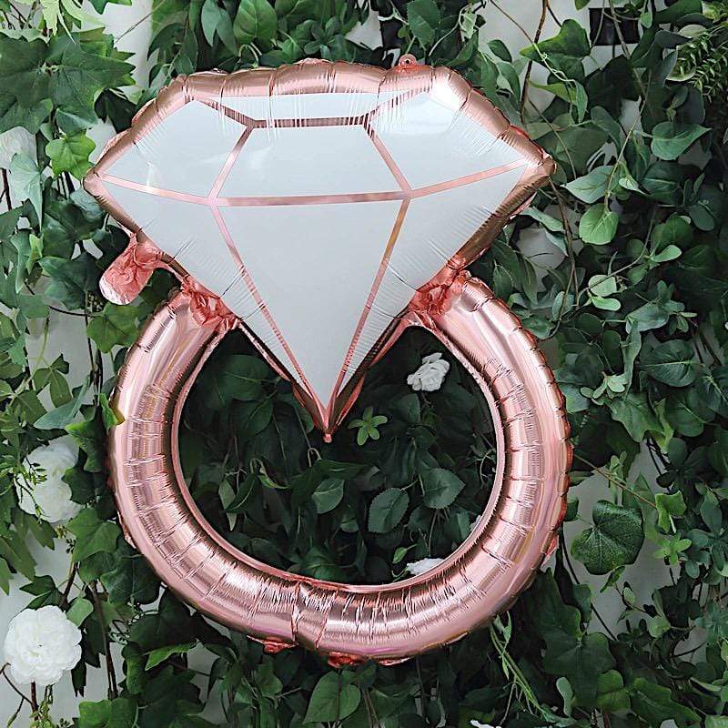 26 in tall Rose Gold White Extra Large Diamond Ring Mylar Foil Balloon ...