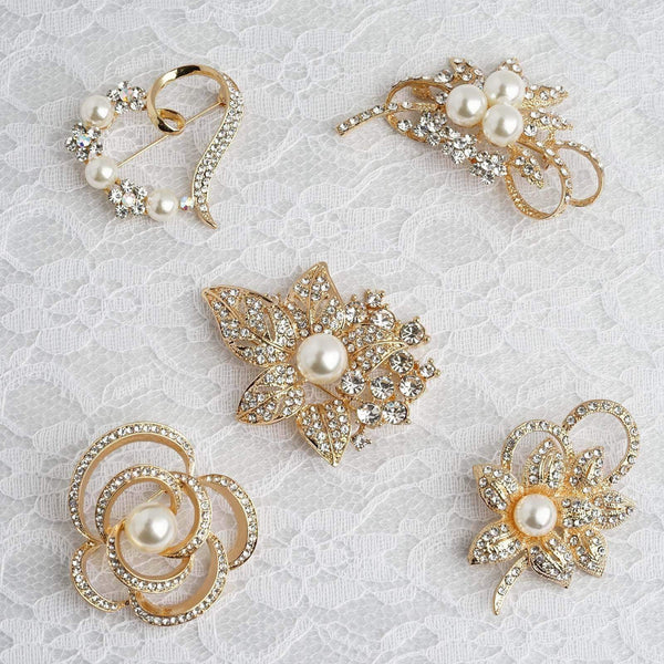 5 Silver Mandala Designs Rhinestones Assorted Floral Pins Brooches