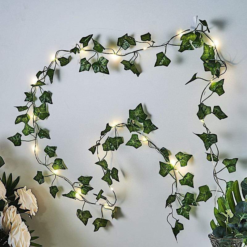 7 feet Green Ivy Leaf Garland with Operated String Lights – Balsa Circle,