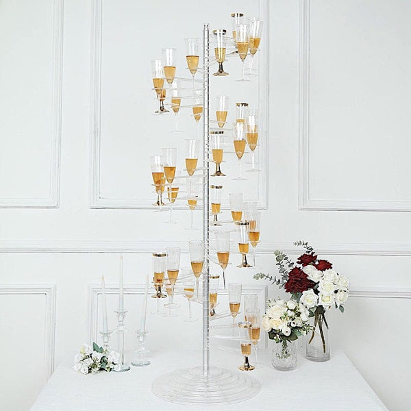 33 Gold Metal 12-Arm Cocktail Glass Tree Stand, 18 Champagne Flute Long Stem Wine Cup Holder | by Tableclothsfactory