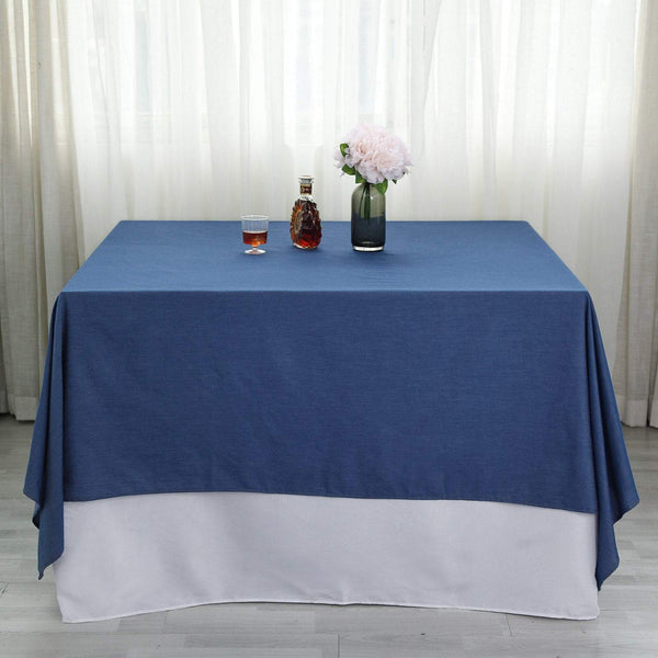 120 inch Dark Blue Faux Denim Polyester Round Tablecloth