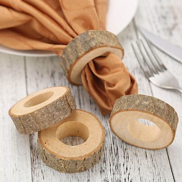Cream Wooden Napkin Rings with Woven Jute Beaded Tassel
