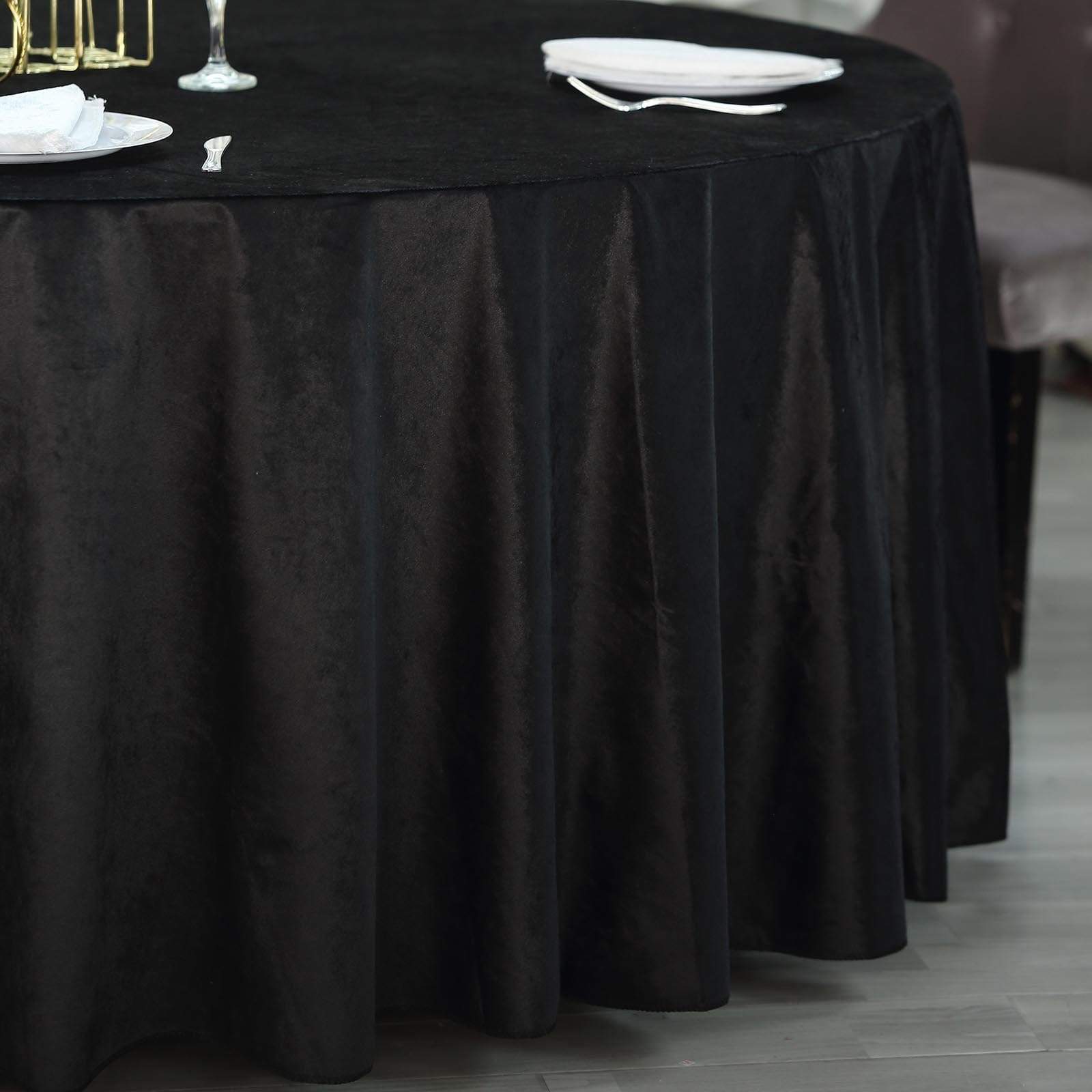 120 in Black Round Premium Velvet Tablecloth