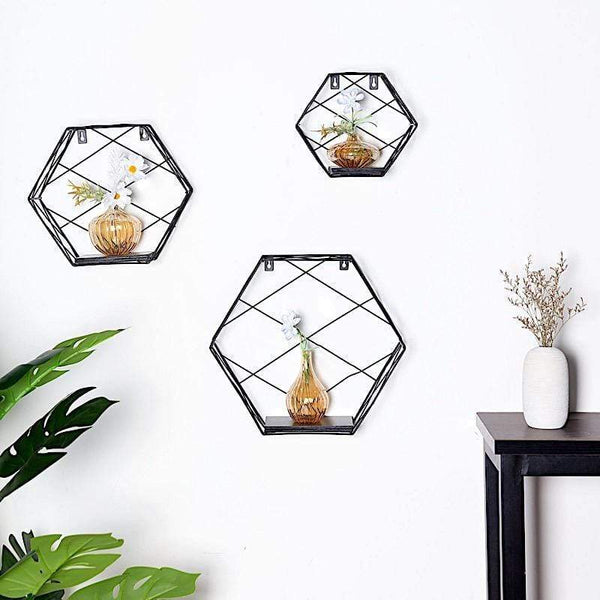 BalsaCircle 2 Natural 9 Hexagon Geometric Wall Shelves Wood Centerpieces  Wedding Party Catering Decorations 