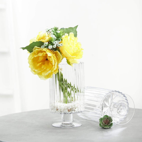 3 Round Ribbed Glass Flower Vases Table Centerpieces