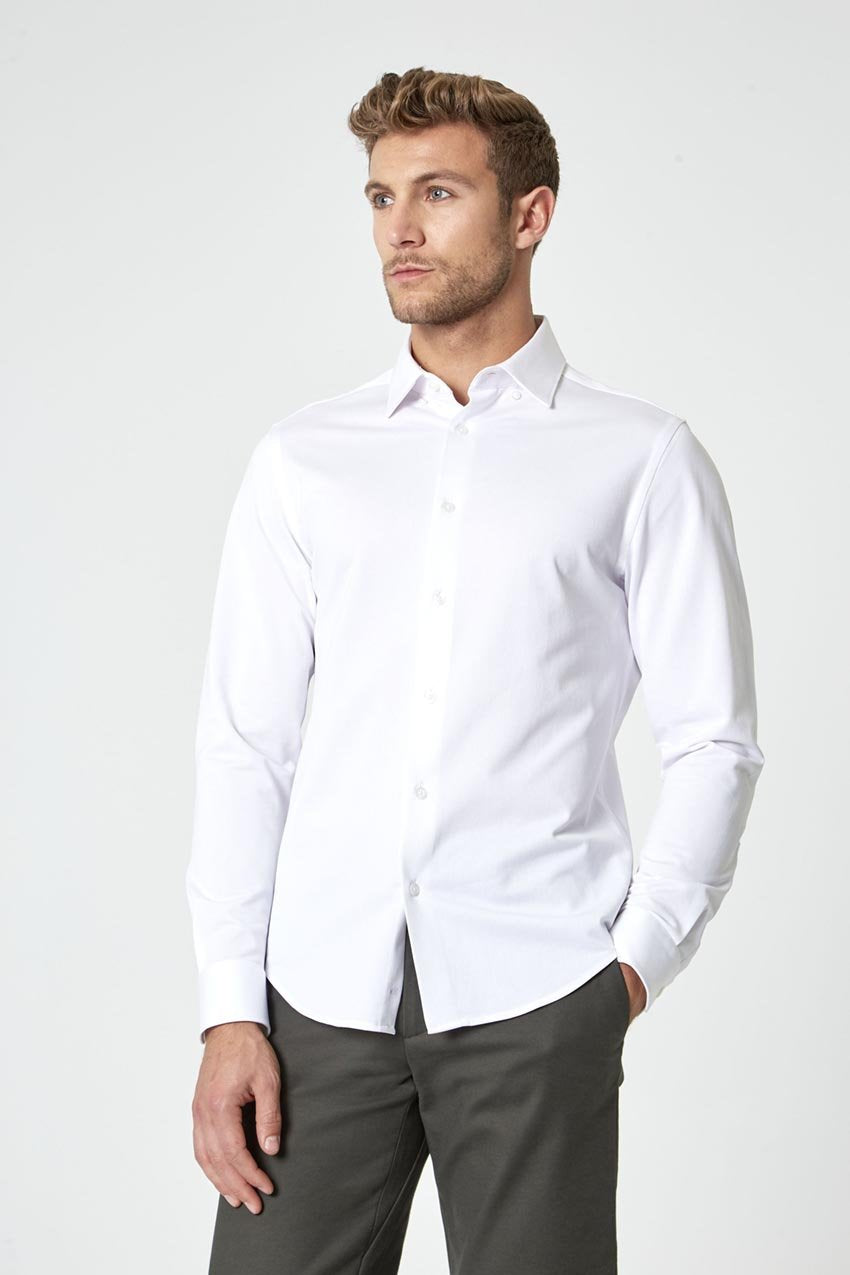 Mens Plain Modern Slim Fit Smart Shirts Long Sleeve Casual Formal Shirt  RH09 