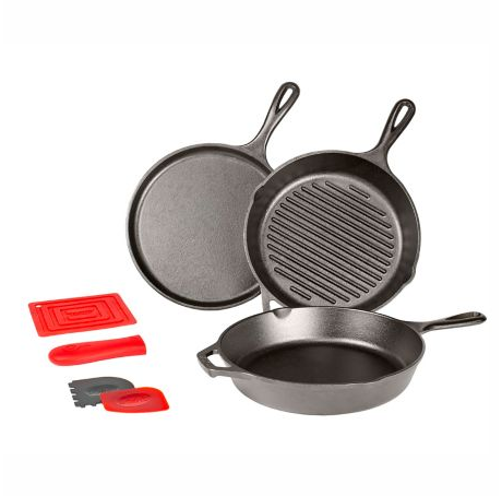 Lodge Cast Iron Skillet With Red Silicone Handle, 10.25