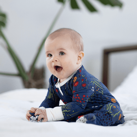 A baby wearing bamboo pajamas