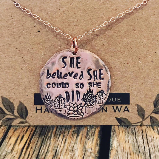 She Believed...Quote Medallion Necklace 25mm