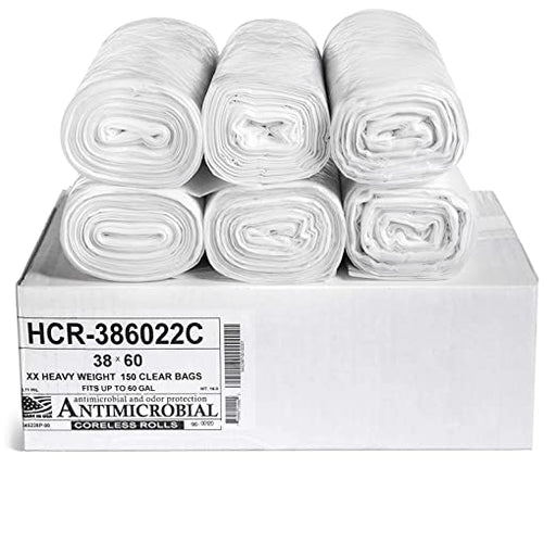 55-60 Gallon Clear Trash Bags 38x60 17 Micron 200 Bags