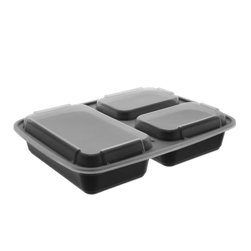 Genpak CLX203-CL Clover Large Hinged Lid Plastic Carryout Container, 3  Compartment, Polypropylene, 8.35 x 8.32 x 2.88, Clear - 150 / Case