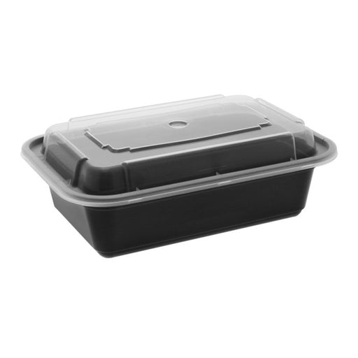 Plastic To-Go Containers And Lids - Rectangle - Black With Clear