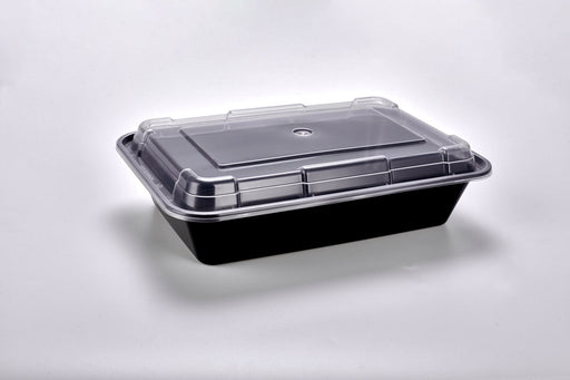 12oz PP Plastic Microwavable Rectangular Food Containers & Lids - Black -  150 ct