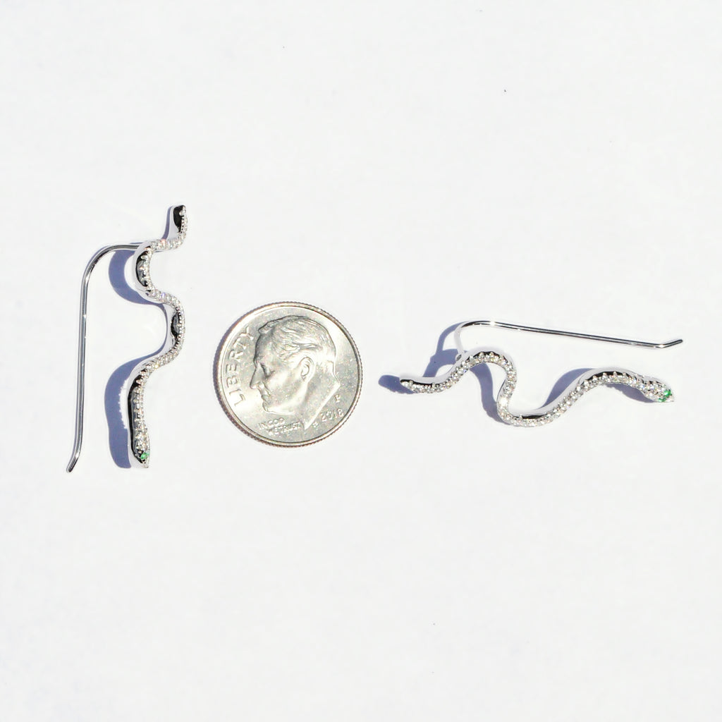 New Sterling 925 Slithering Snakes Animal CZ Threader Climber Earrings
