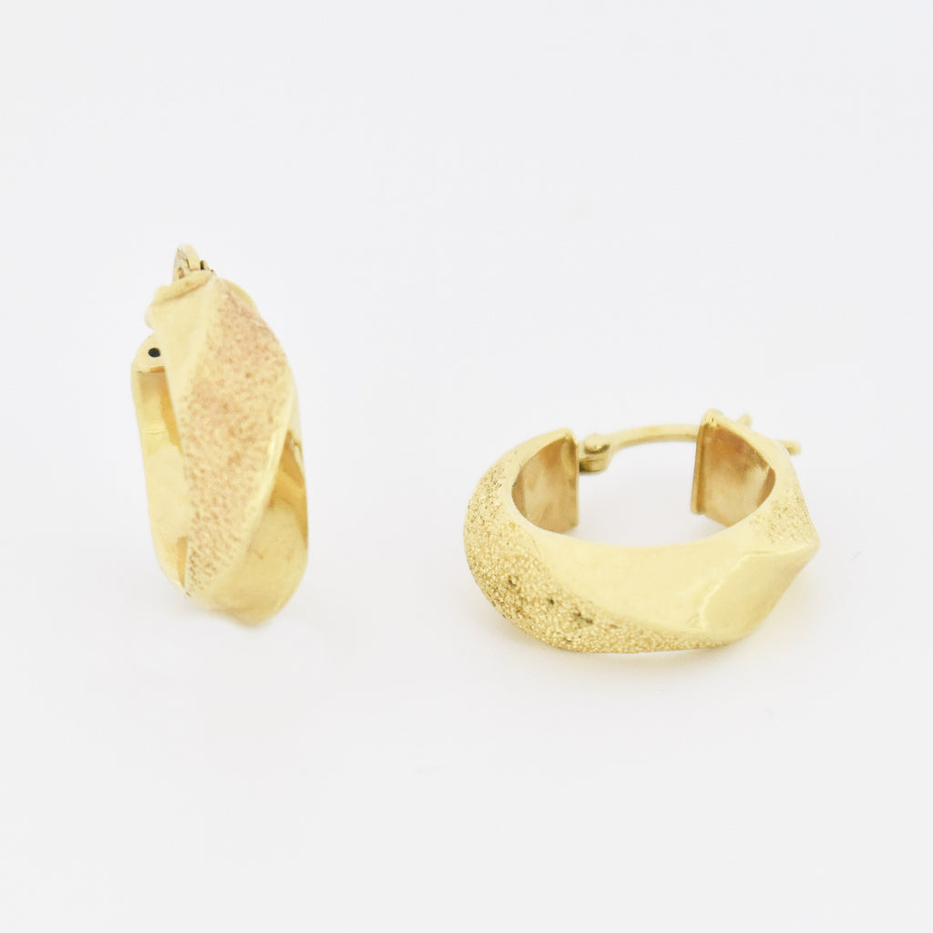 14k Yellow Gold Estate 3/4" Swirl Textured Hoop Earrings