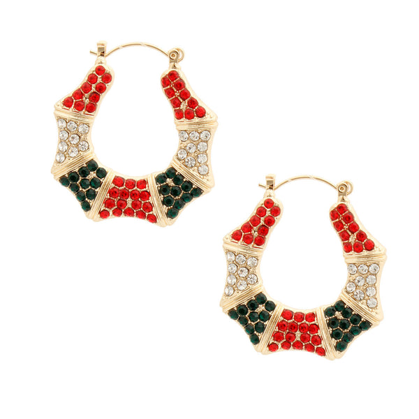 Red and Green Bling Bamboo Hoops