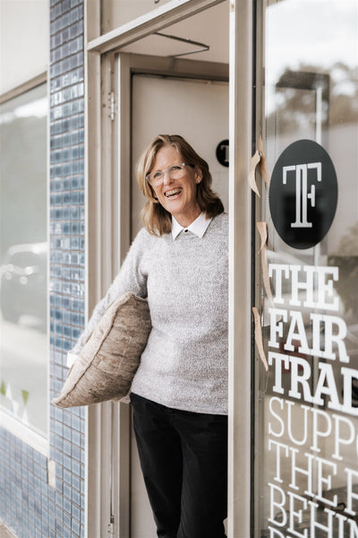 Bron in front of The Fair Trader store | Ethical Gifts in Croydon South