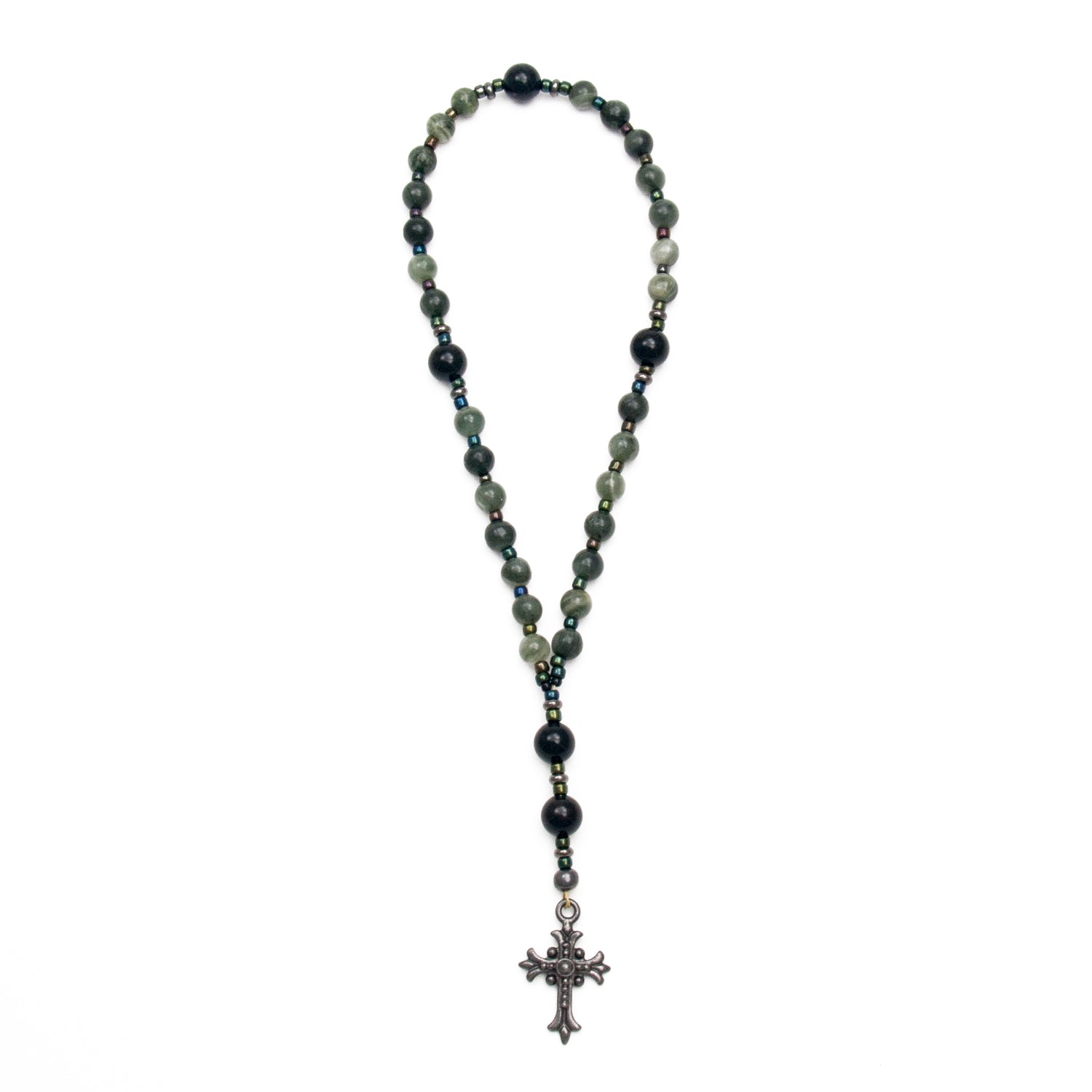Green Jasper & Black Onyx Anglican Rosary Prayer Beads - Unspoken Elements