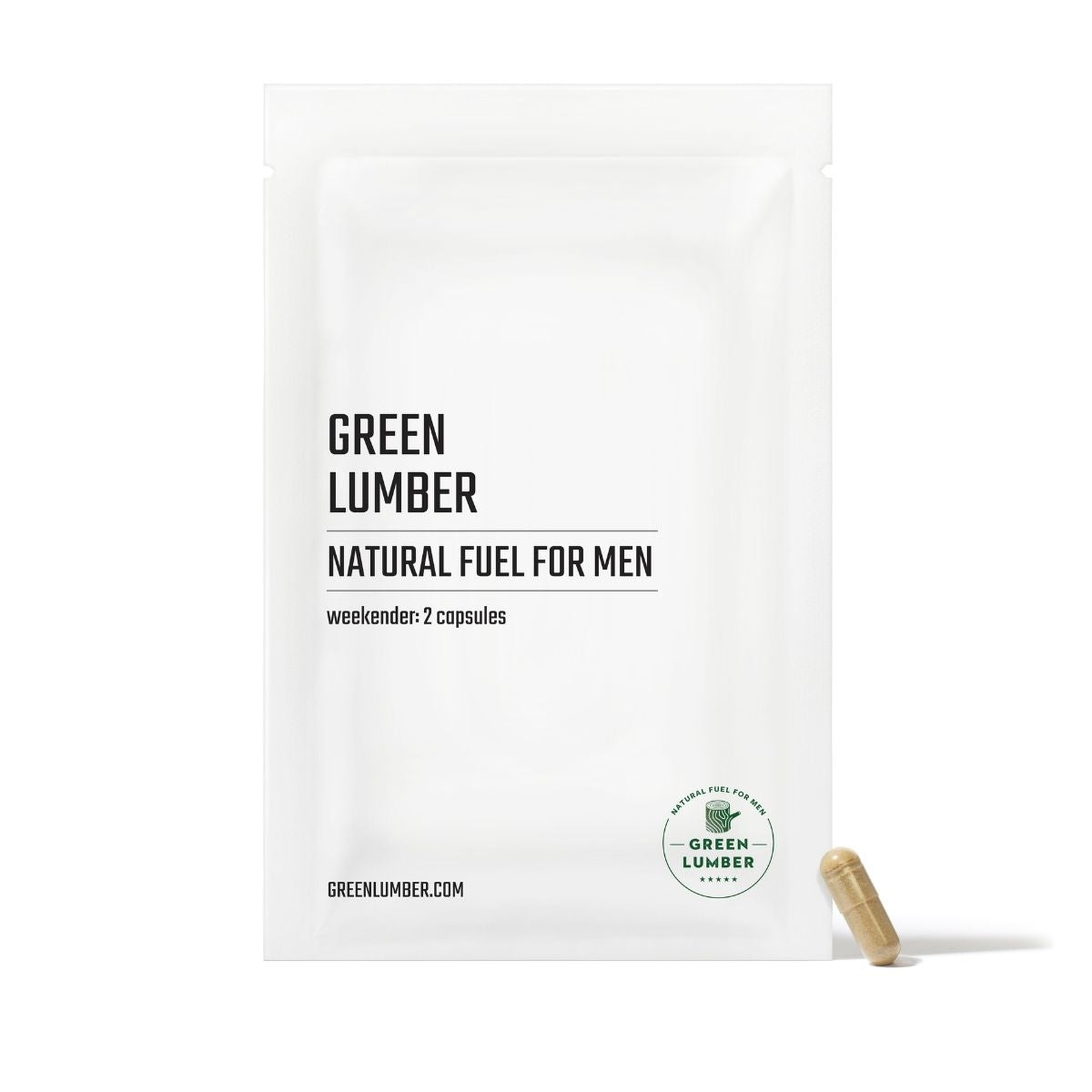 Green+Lumber+Natural+Fuel+For+Men+package+front+with+single+capsule+leaning+against+it