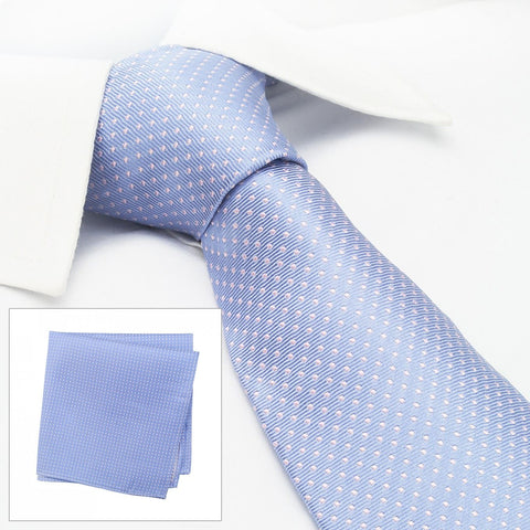 Light Blue & Pink Neat Pin Dot Silk Tie & Handkerchief Set