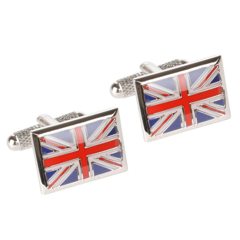 Gift Bag+ Union Jack cuff links Silver Tone Cufflinks British Flag Round CLN  UK