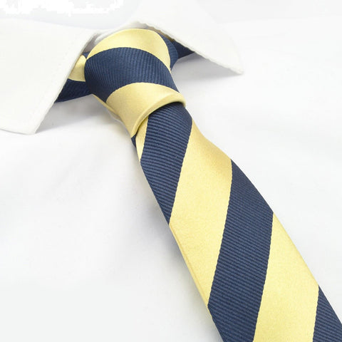 Gold & Navy Woven Striped Slim Silk Tie