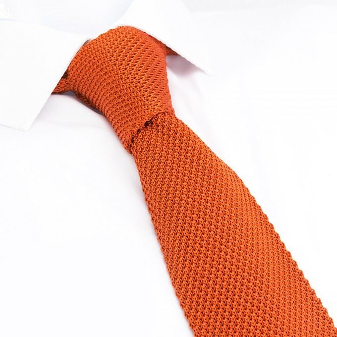 Burnt Orange Knitted Square Cut Silk Tie The Cufflink Store