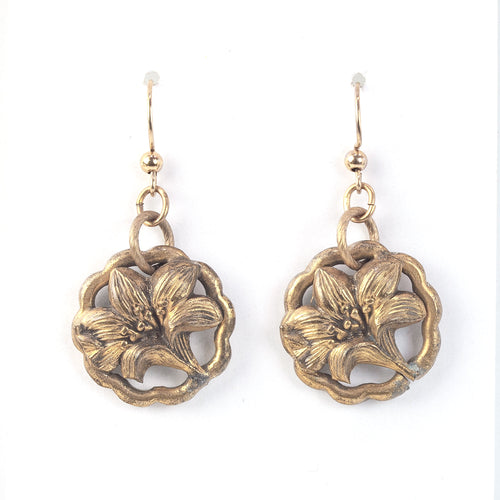 Art Deco style filigree drop earrings, brass. j-ervn963 – Earthly