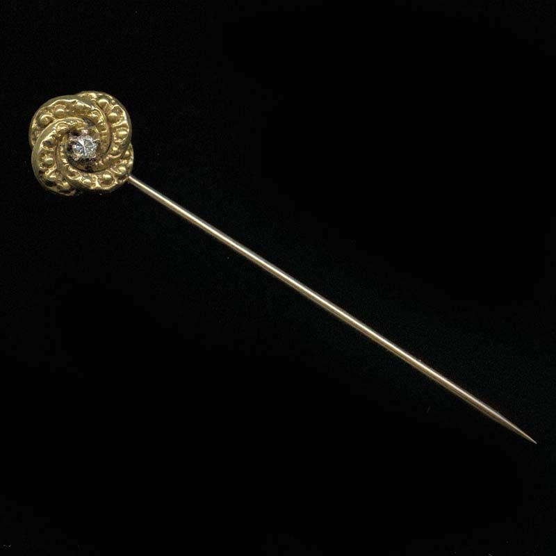 Victorian stick pin 10k yellow gold beaded spiral with center diamond ...