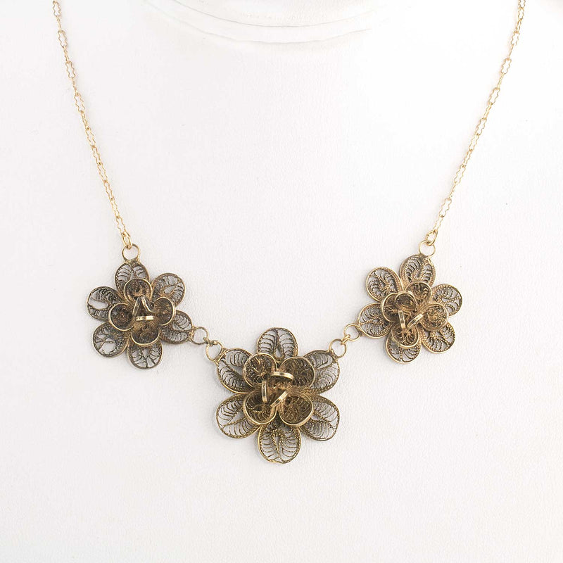 Vintage silver vermeil filigree flower link necklace. Mexico. nlvs764(e)