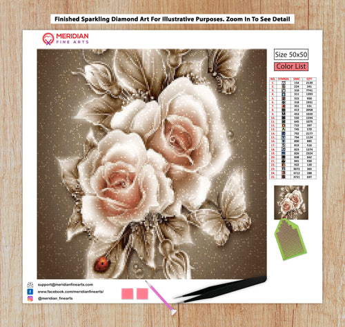 Butterflies With Pink Roses - Diamond Art Kit