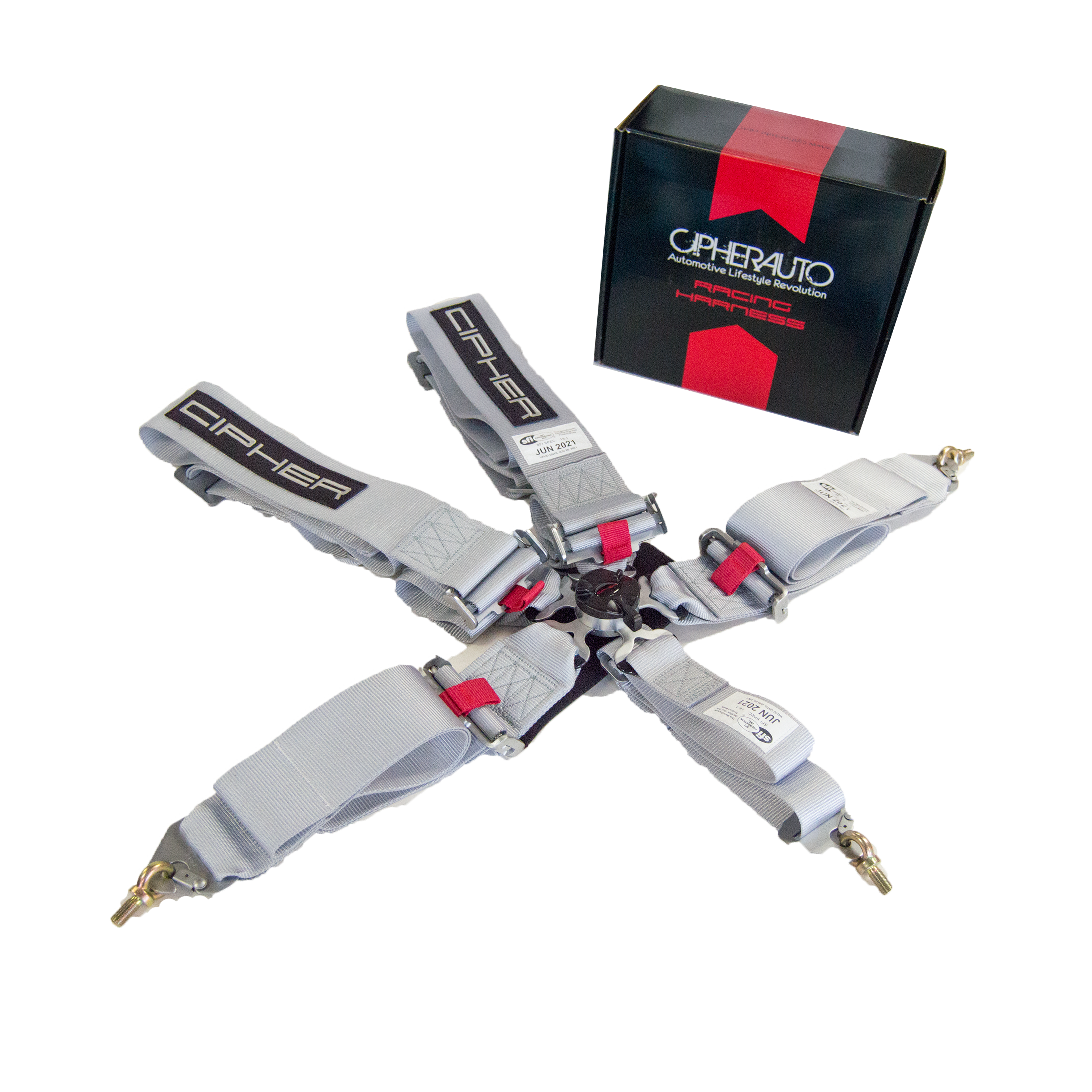 CPA4005 Cipher Racing Silver 5 Point 3 Inches Camlock Quick Release Racing Harness w/ Snap Hook & Eye Bolts - SFI 16.1