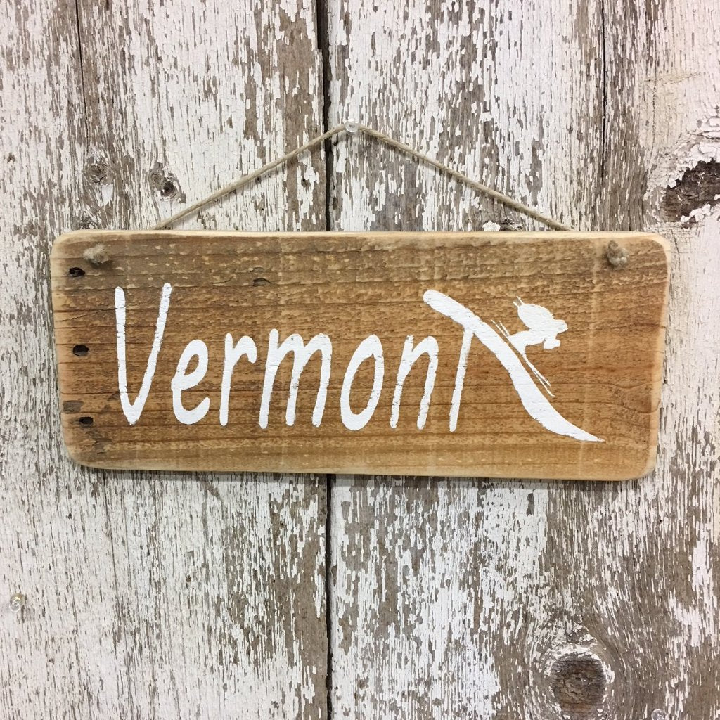 Vermont Skier Reclaimed Wood Sign Vermont Ski Decor Gift