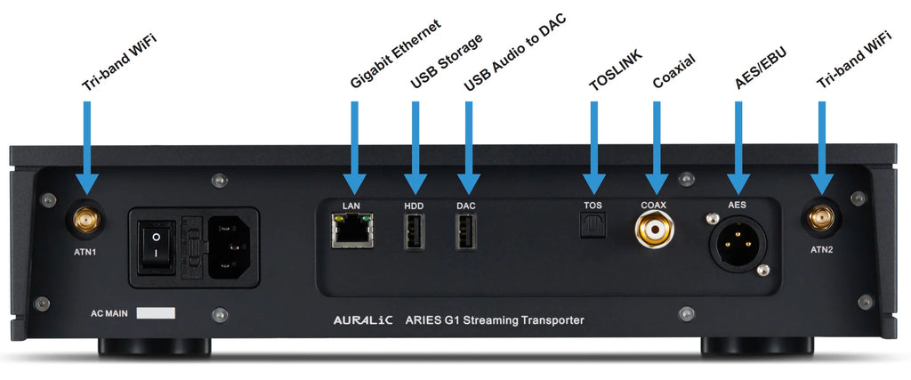 AURALiC ARIES G1.1 Wireless Streaming Transporter Rear Connections