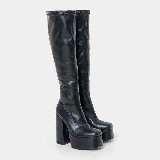 Restless Riser Stretch Black Platform Long Boots