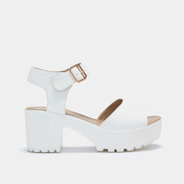 White Ankle Strap Chunky Platform Cleated Sandals