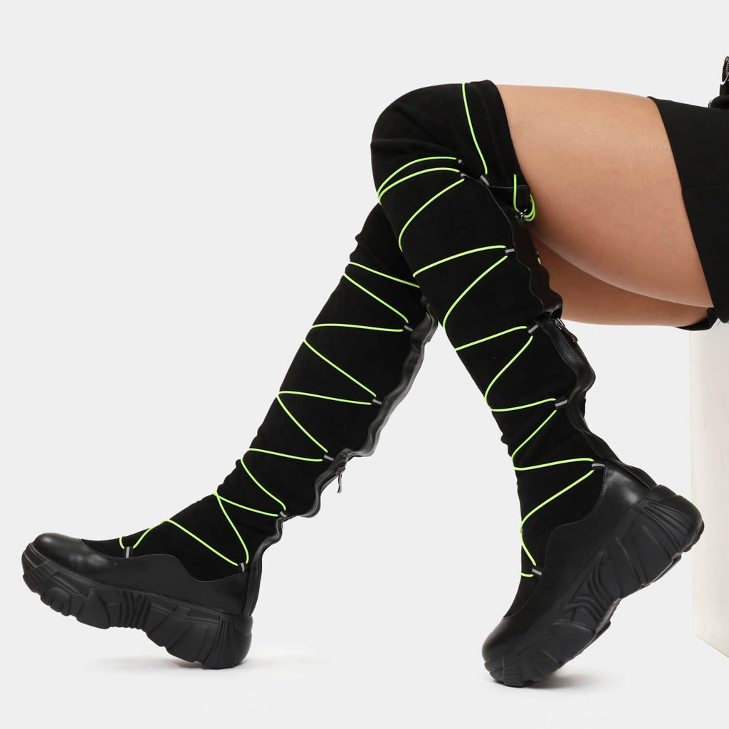 thigh high neon boots