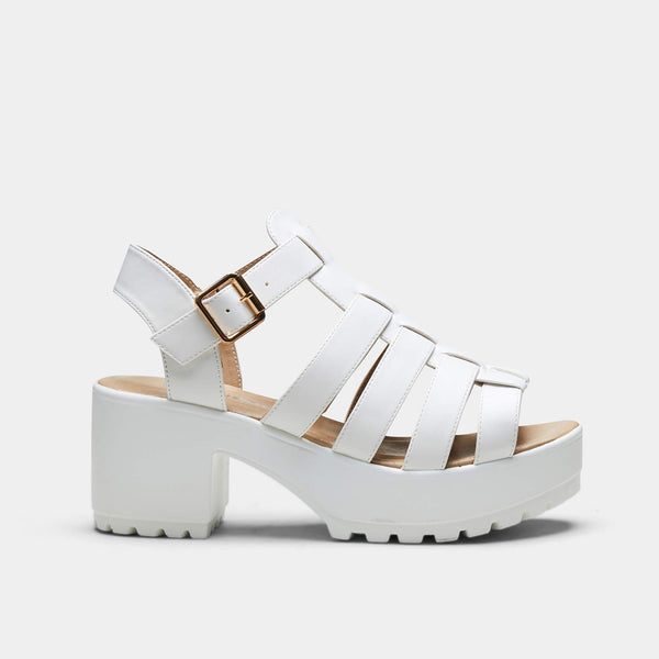 White Chunky Platform Cleated Strappy Sandals