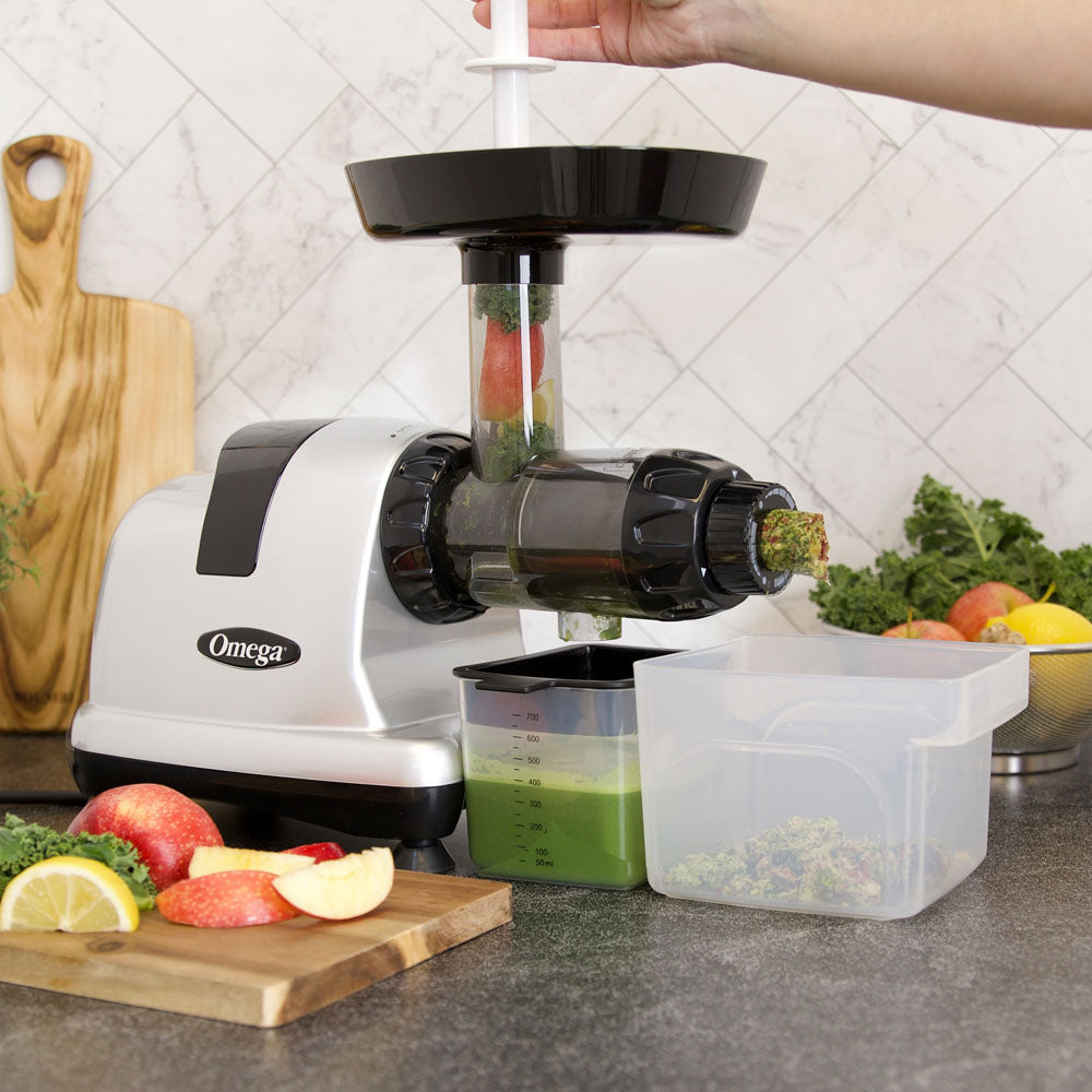Omega Ultimate Juicer and Nutrition System, Low-Speed Horizontal Juicer, in Silver (J8006HDS)