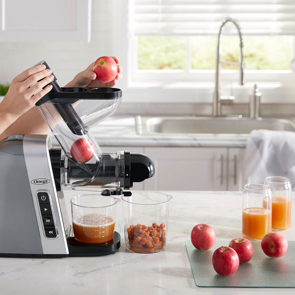 MM400GY13 Omega Slow Masticating Juicer, BPA Free with Wide Mouth, Gray