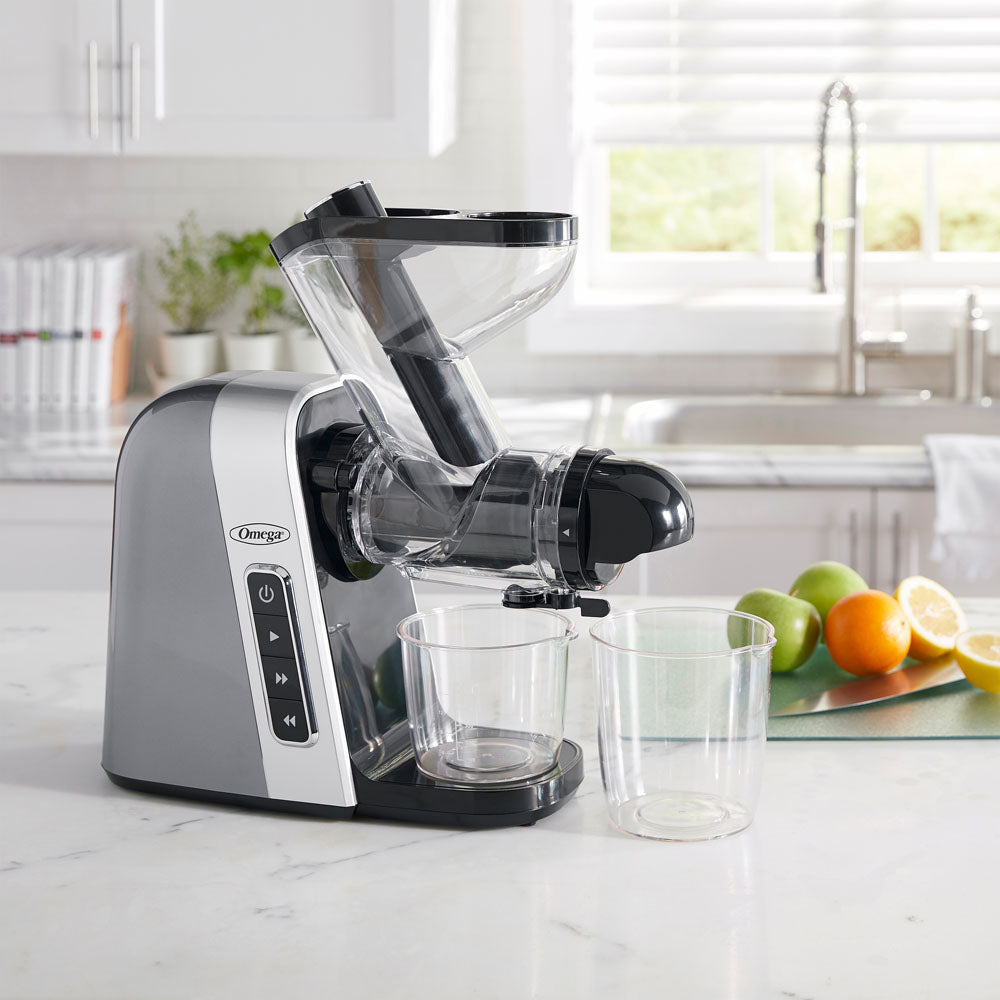 MM400GY13 Omega Slow Masticating Juicer, BPA Free with Wide Mouth, Gray