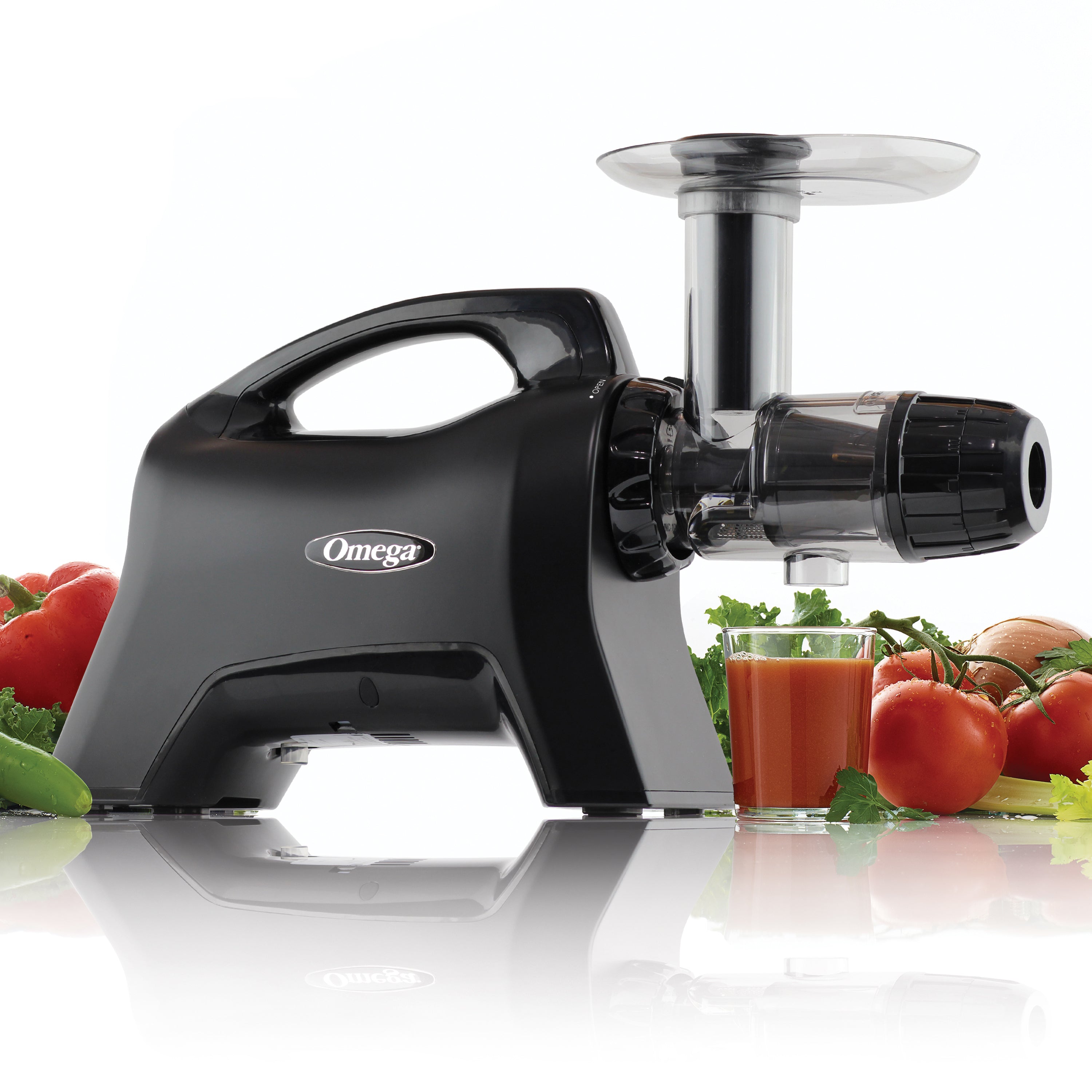 NC1000MB13 Omega Cold Press Masticating Horizontal Juicer with 3-Stage Augur, in Matte Black