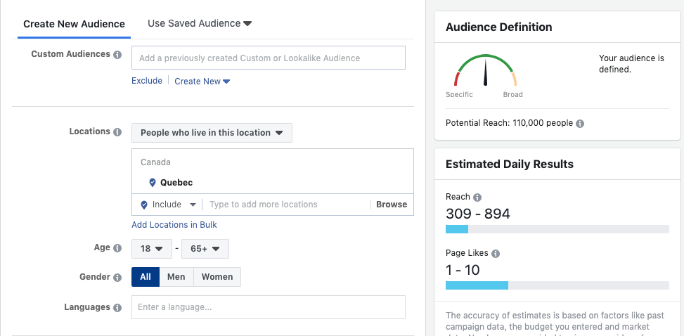 marketing facebook Sélectionner son auditoire