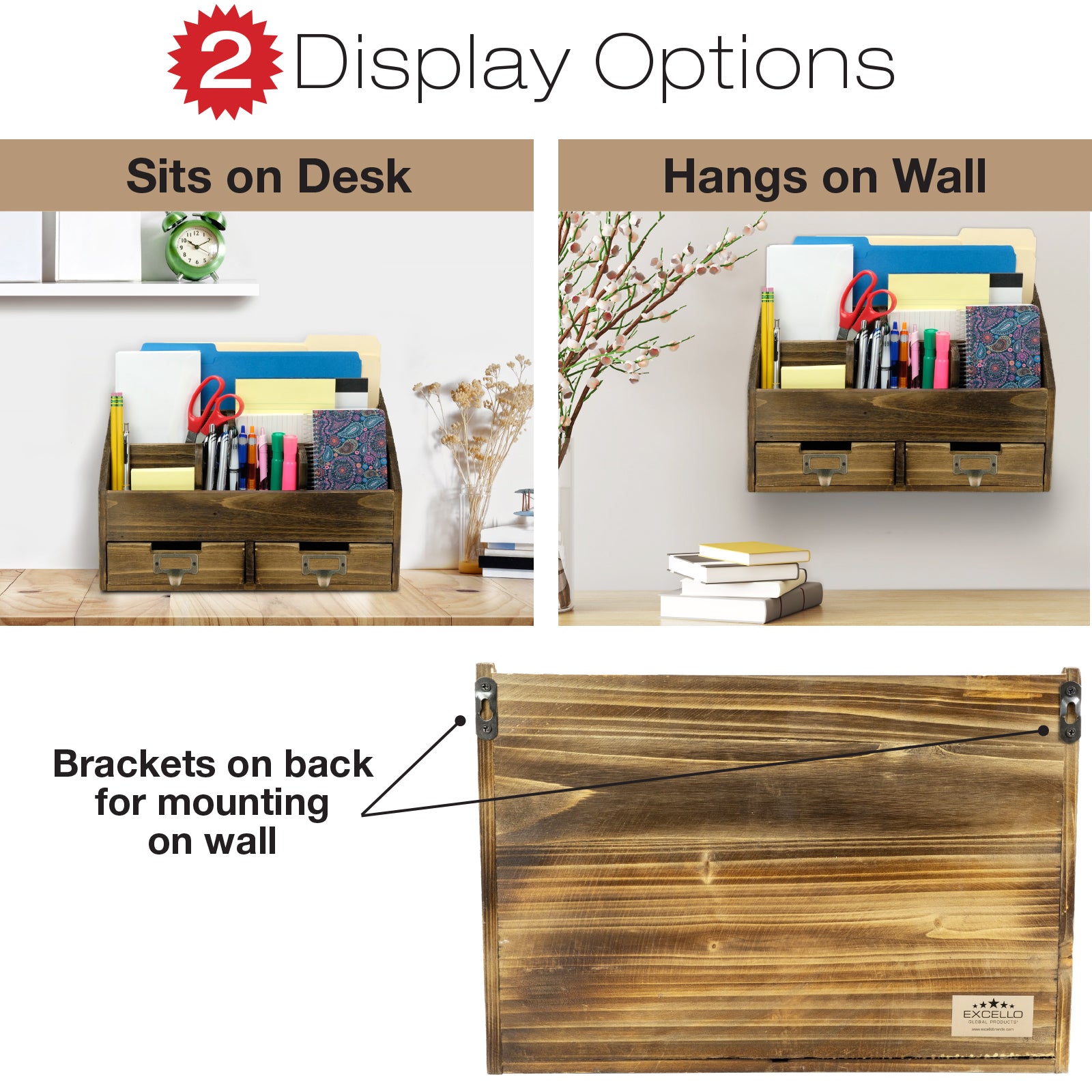 Rustic Wood Office Desk Organizer: Includes 6 Compartments ...